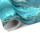 Turquoise Blauw Goud Marmer Inpakpapier (Rol Hoek)