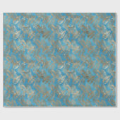 Turquoise Blauw Goud Tropische Bladeren Cadeaupapier (Vlak)