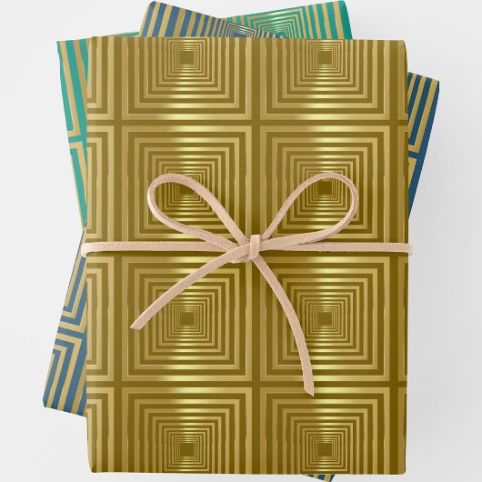 Turquoise blauw goud Wrapping Paper Set