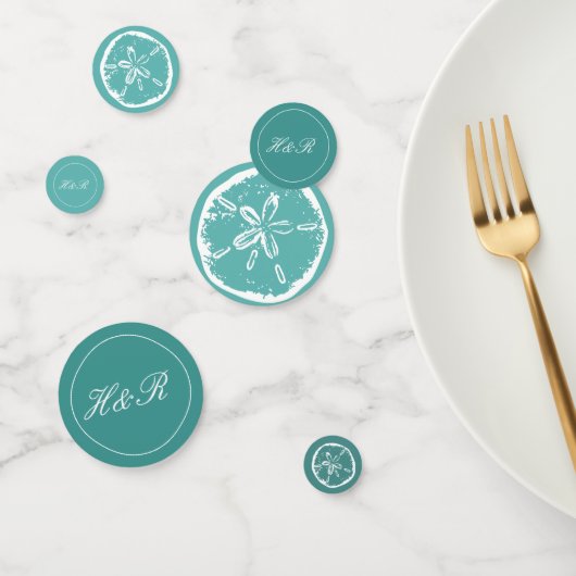 Turquoise blauw goudbruinkoolmonogram confetti (Groep)
