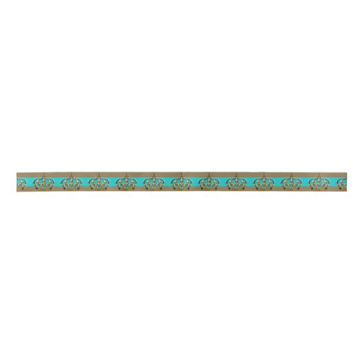 Turquoise Blauw Gouden Kroonprins Satijnen Lint (Voorkant)