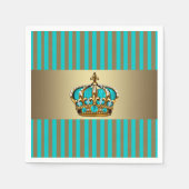 Turquoise Blauw Gouden Kroonprins Servetten (Voorkant)