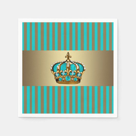 Turquoise Blauw Gouden Kroonprins Servetten (Voorkant)