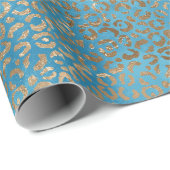 Turquoise Blauw Gouden Luipaard Print Cadeaupapier (Rol Hoek)