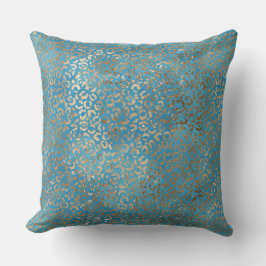 Turquoise Blauw Gouden Luipaard print Kussen