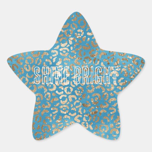 Turquoise Blauw Gouden Luipaard print Ster Sticker (Voorkant)