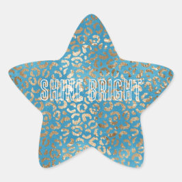 Turquoise Blauw Gouden Luipaard print Ster Sticker