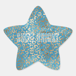 Turquoise Blauw Gouden Luipaard print Ster Sticker