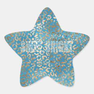 Turquoise Blauw Gouden Luipaard print Ster Sticker