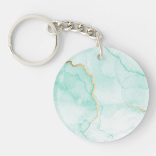 Turquoise blauw & gouden marmer waterverf sleutelh sleutelhanger
