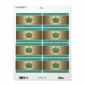 Turquoise Blauw Gouden Prins Waterfles Etiketten (Full Sheet)