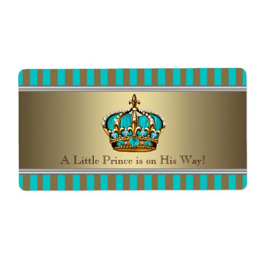 Turquoise Blauw Gouden Prins Waterfles Labels (Voorkant)