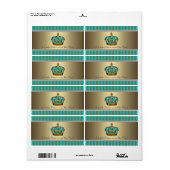 Turquoise Blauw Gouden Prins Waterfles Labels (Full Sheet)