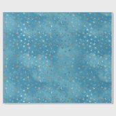 Turquoise Blauw Gouden Sterren Cadeaupapier (Vlak)