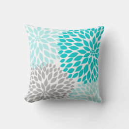 Turquoise blauw Gray Dahlia mod decor sofa pillow Kussen