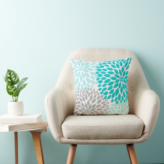 Turquoise blauw Gray Dahlia mod decor sofa pillow Kussen (Stoel)