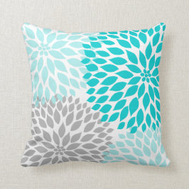 Turquoise blauw Gray Dahlia mod decor sofa pillow Kussen