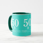 Turquoise Blauw Groen 50 En Fabulous Verjaardag Mok (Voorkant links)