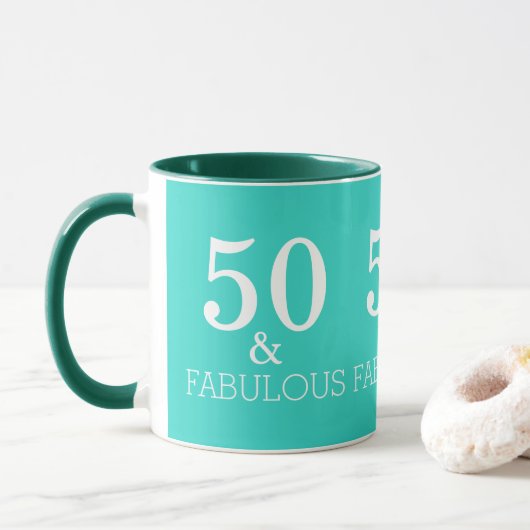 Turquoise Blauw Groen 50 En Fabulous Verjaardag Mok (Met donut)