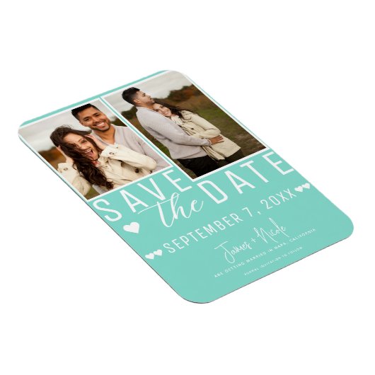 Turquoise Blauw Groen Bewaar de datum 2 Foto Bruil Magneet (Rechterzijde)