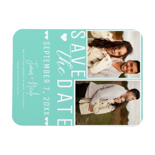 Turquoise Blauw Groen Bewaar de datum 2 Foto Bruil Magneet (Horizontaal)