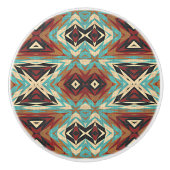 Turquoise Blauw Groen Bruin Sinaasappel Etnische T Keramische Knop (Voorkant)