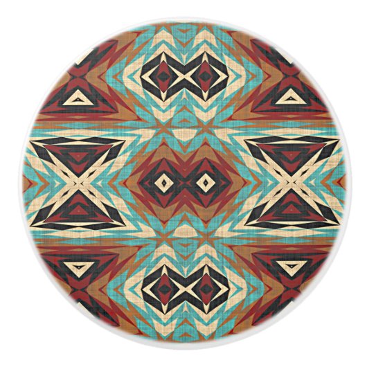 Turquoise Blauw Groen Bruin Sinaasappel Etnische T Keramische Knop (Voorkant)