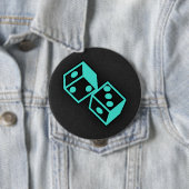 Turquoise, blauw-groen casino dobbelstenen ronde button 4,0 cm (In situ)