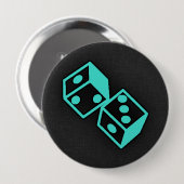 Turquoise, blauw-groen casino dobbelstenen ronde button 4,0 cm (Voorkant /achterkant)