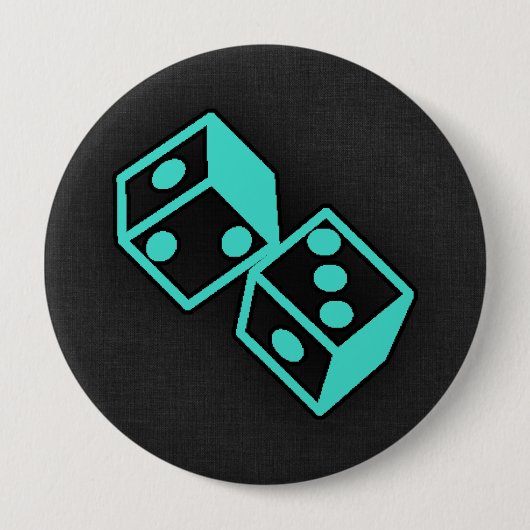 Turquoise, blauw-groen casino dobbelstenen ronde button 4,0 cm (Voorkant)