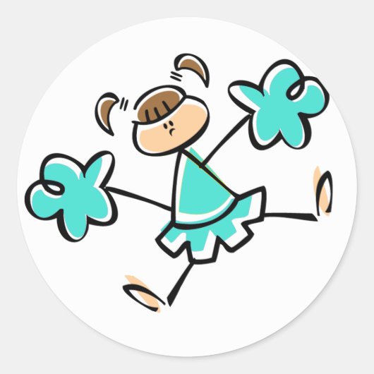 Turquoise; Blauw Groen Cheerleader Ronde Sticker (Voorkant)