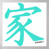 Turquoise, Blauw-Groen Chinees Familiekarakter Poster (Voorkant)