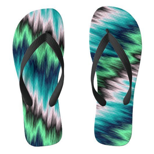 Turquoise blauw groen en zwart abstract teenslippers (Voetbed)