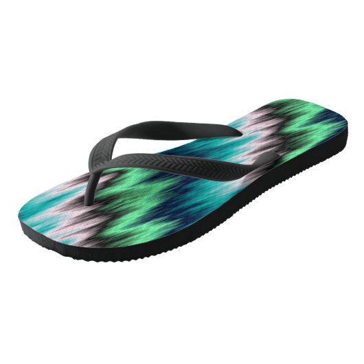 Turquoise blauw groen en zwart abstract teenslippers (Schuin)