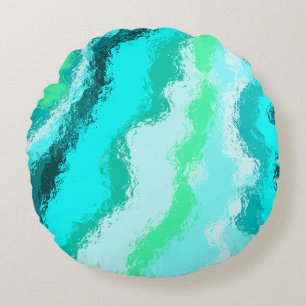 Turquoise Blauw Groen Expressief Schilderachtig Pa Rond Kussen