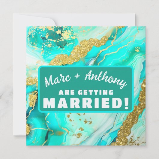 Turquoise Blauw Groen Marmer Faux Gold Wedding Save The Date (Voorkant)