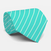 Turquoise Blauw Groen met Ivoor Witte Pinstripes Stropdas (Opgerold)