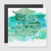 Turquoise Blauw Groen Moderne Abstracte Waterverf Magnetische Uitnodiging (Voorkant / Achterkant)