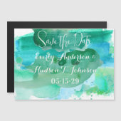 Turquoise Blauw Groen Moderne Abstracte Waterverf Magnetische Uitnodiging (Voorkant / Achterkant)