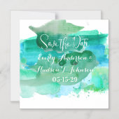 Turquoise Blauw Groen Moderne Abstracte Waterverf Magnetische Uitnodiging (Voorkant)