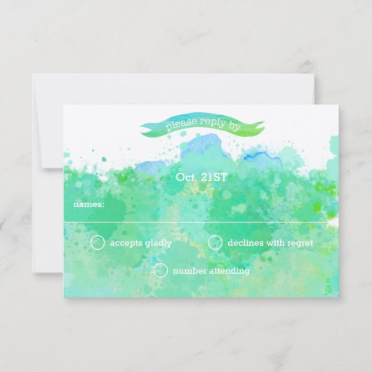 Turquoise Blauw Groen Moderne Abstracte Waterverf RSVP Kaartje (Voorkant)