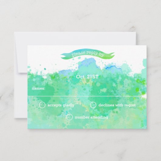 Turquoise Blauw Groen Moderne Abstracte Waterverf RSVP Kaartje (Voorkant)