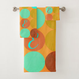 Turquoise Blauw Groen & Oranje Cirkels Monogram Bad Handdoek