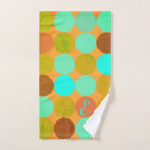 Turquoise Blauw Groen & Oranje Cirkels Monogram Bad Handdoek (Handdoek)
