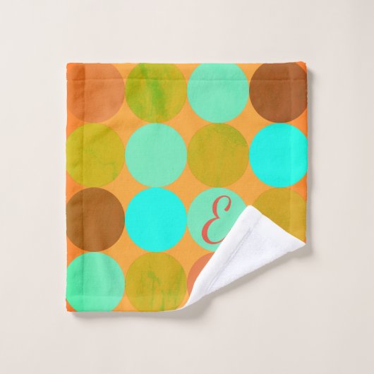 Turquoise Blauw Groen & Oranje Cirkels Monogram Bad Handdoek (Wasdoekje)