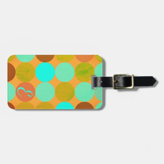 Turquoise Blauw Groen & Oranje Cirkels Monogram Bagagelabel (Voorkant horizontaal)