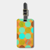 Turquoise Blauw Groen & Oranje Cirkels Monogram Bagagelabel (Voorkant verticaal)