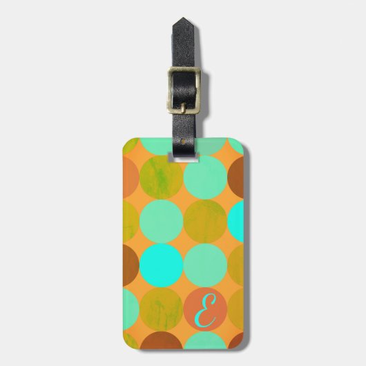 Turquoise Blauw Groen & Oranje Cirkels Monogram Bagagelabel (Voorkant verticaal)