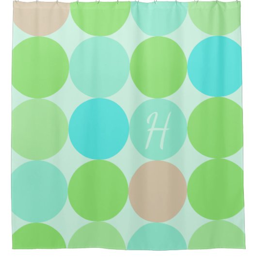 Turquoise Blauw Groen & Oranje Cirkels Monogram Douchegordijn (Voorkant)