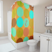 Turquoise Blauw Groen & Oranje Cirkels Monogram Douchegordijn (In situ)